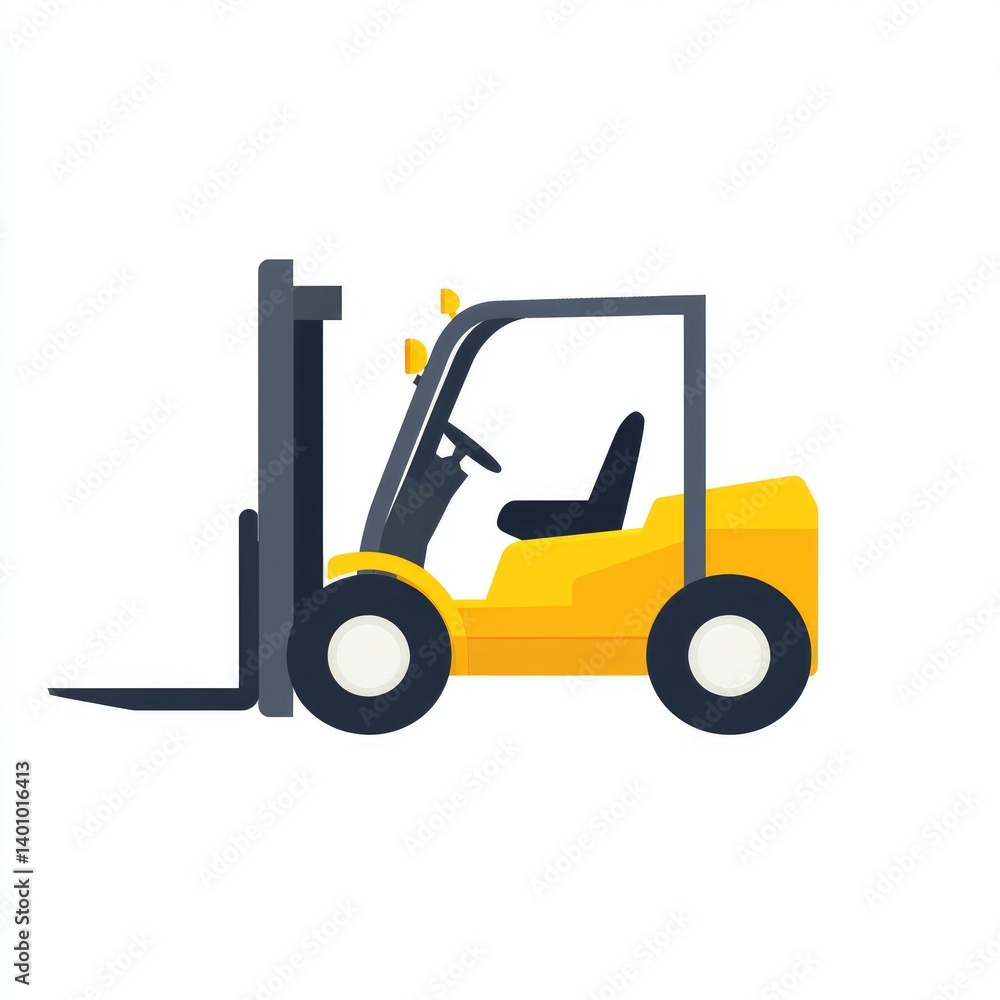 Side view of a yellow forklift. Simple, cartoonish illustration of a forklift. Compact design. Ideal for use in presentations or graphics Side view of a yellow forklift. Simple, cartoonish illustration of a forklift. Compact design. Ideal for use in presentations or graphics