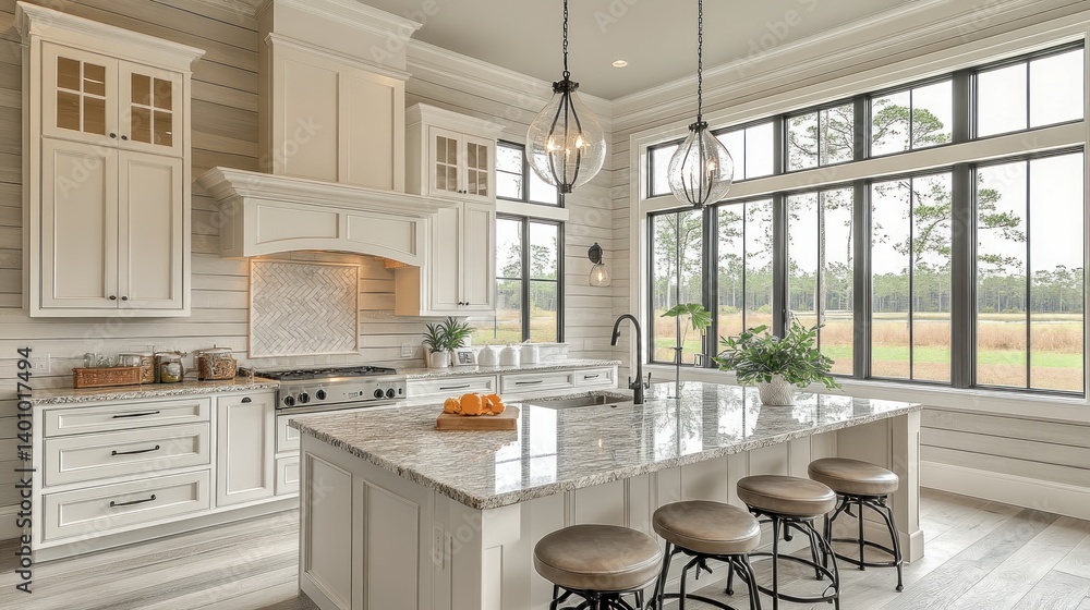Fototapeta premium Luxury Farmhouse Kitchen with Stunning Views