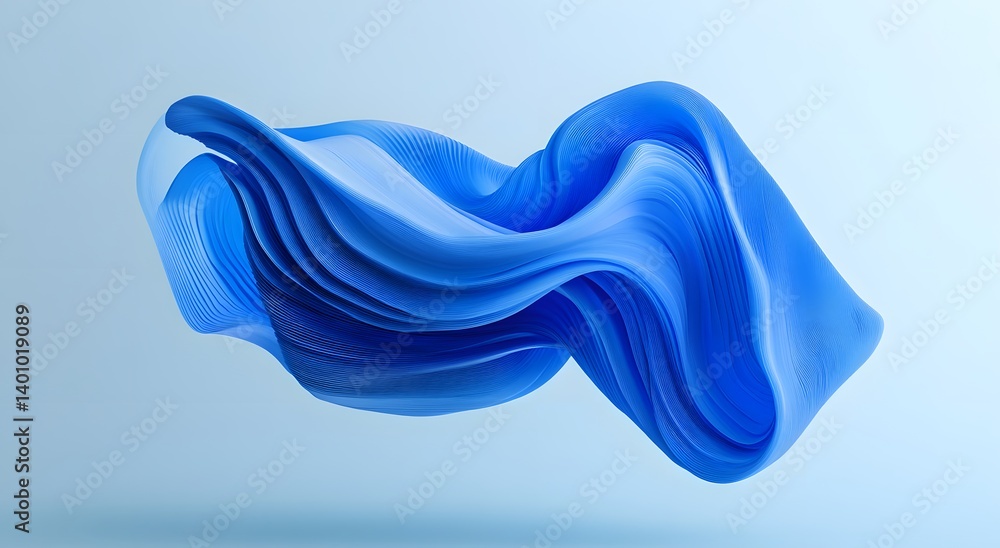 Blue curved lines in the air on a light blue background, a banner design, 3D rendering. An abstract wave or river flow with an abstract wavy shape, a white blurred background. Blue curved lines in the air on a light blue background, a banner design, 3D rendering. An abstract wave or river flow with an abstract wavy shape, a white blurred background.