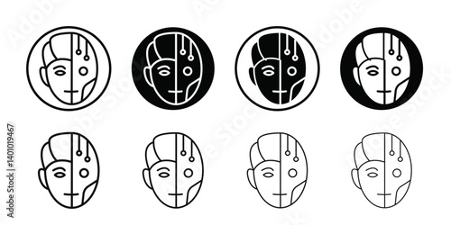 Cyborg icon Vector flat thin line illustration