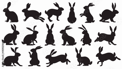 Bunnies silhouette vector set