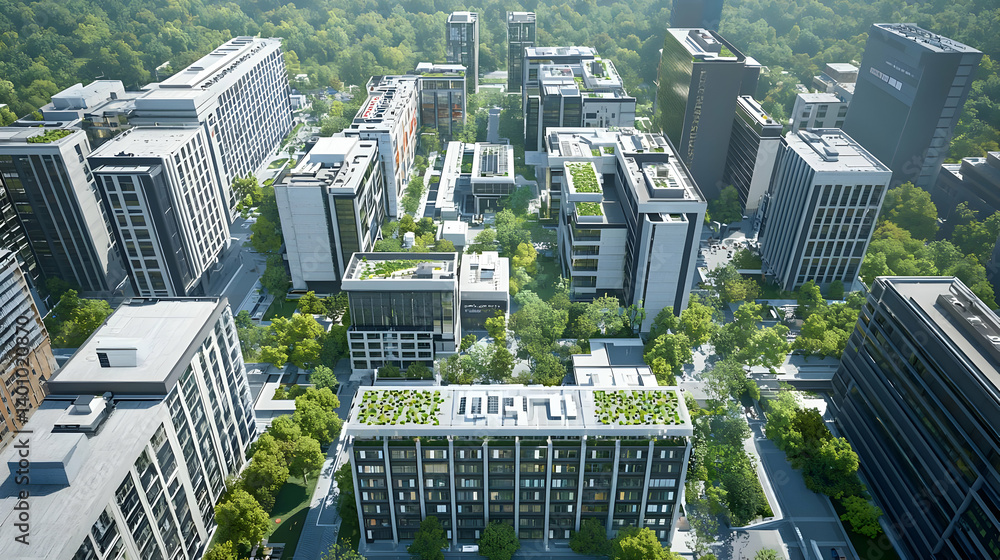Aerial View Of Modern Sustainable Cityscape