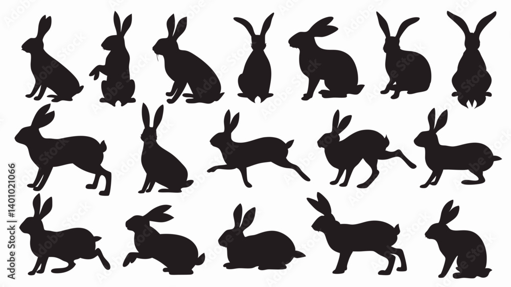 Fototapeta premium Bunnies silhouette vector set