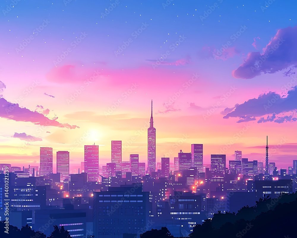 Obraz premium City Sunset Panorama (1)