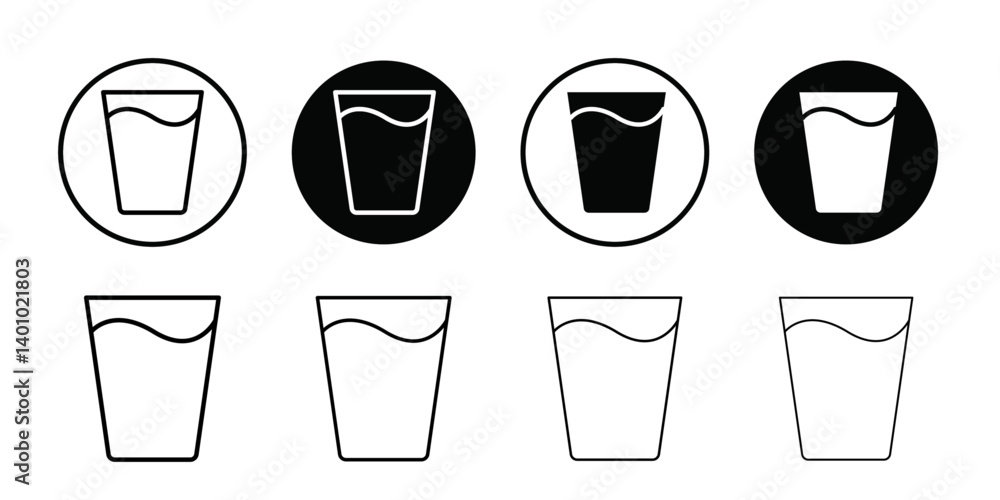 Glass of water icon Vector flat thin line illustration Glass of water icon Vector flat thin line illustration
