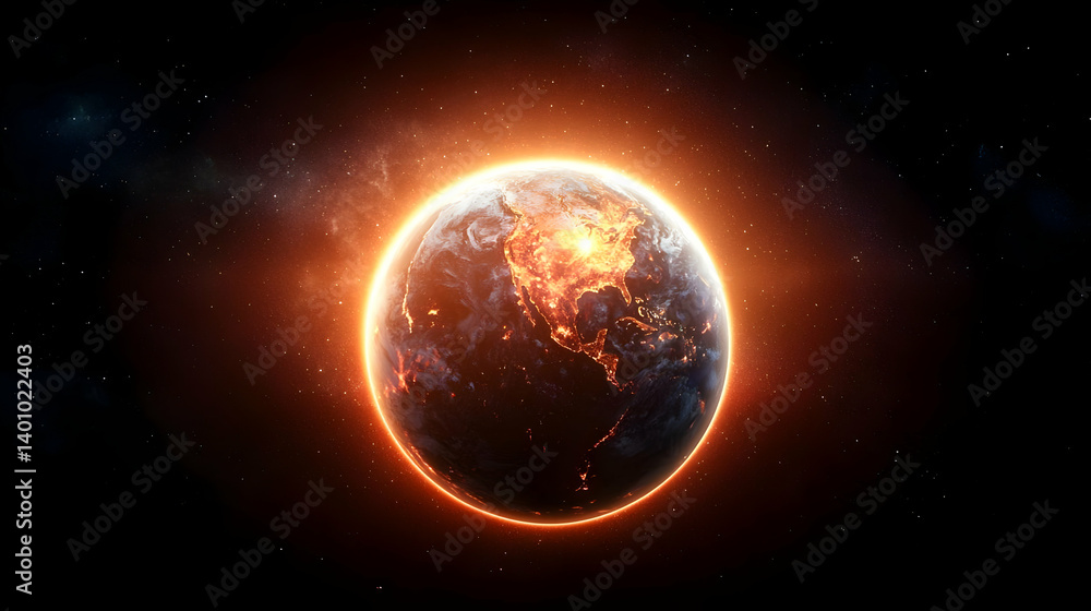 Obraz premium Burning Earth In Space