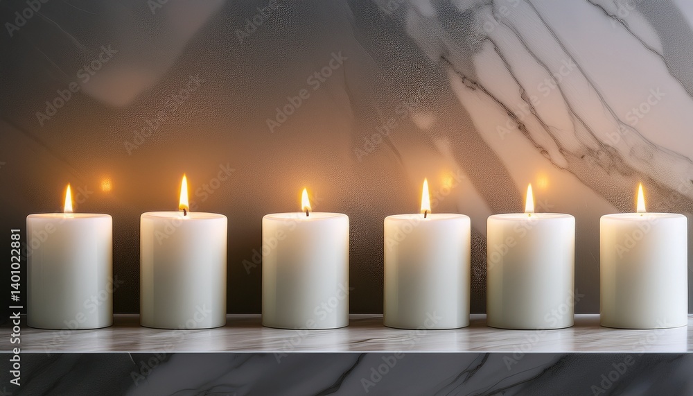 a modern minimalist design features four white square candles with warm glowing light on a marble wall creating a harmonious and inviting atmosphere a modern minimalist design features four white square candles with warm glowing light on a marble wall creating a harmonious and inviting atmosphere