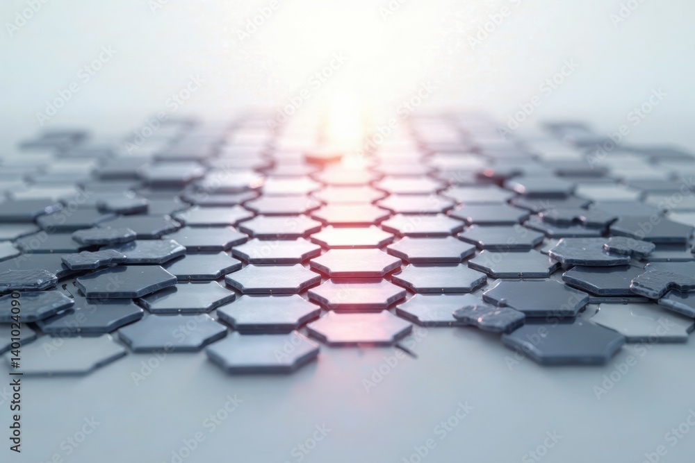 Dark hexagonal grid on white background with soft light emanating from the center, abstract, glowing Dark hexagonal grid on white background with soft light emanating from the center, abstract, glowing