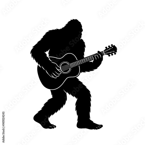 Silhouette of Bigfoot Playing Guitar Vector Illustration