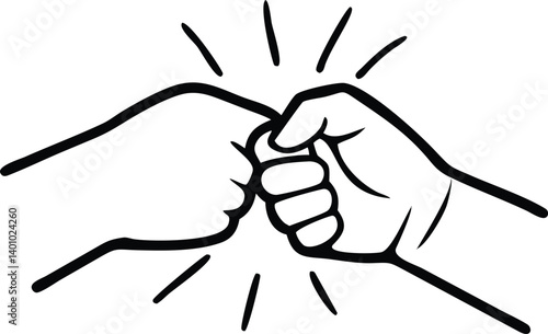 Cartoon Fist Bump Hands on Transparent Background, Black Outline Design