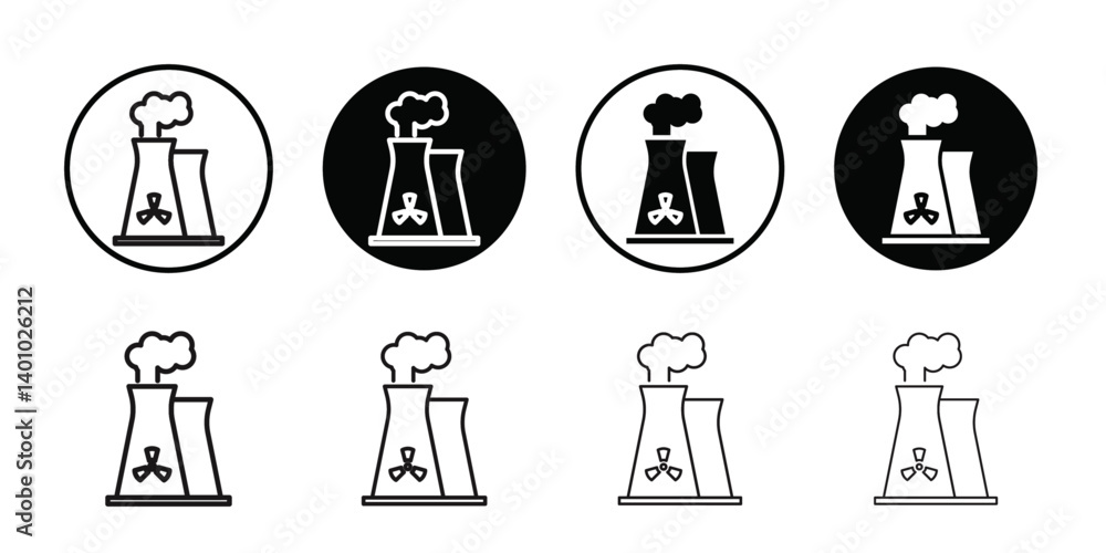 Nuclear power plant icon Vector flat thin line illustration Nuclear power plant icon Vector flat thin line illustration