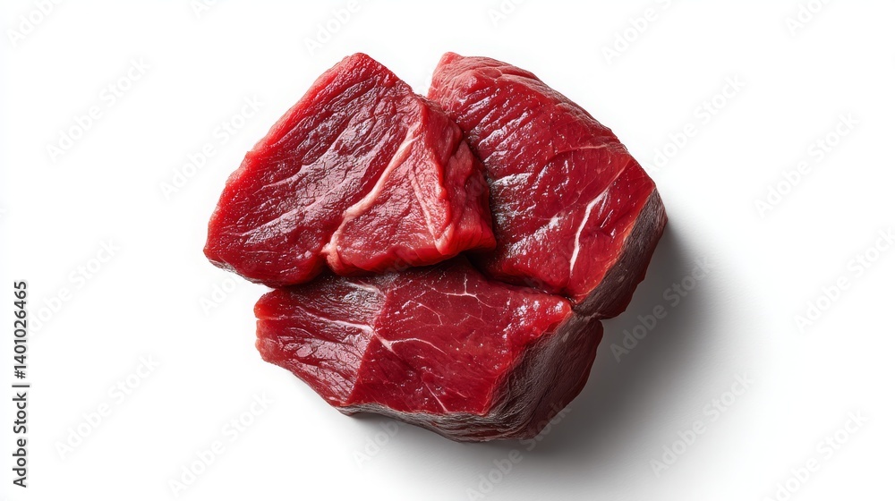 Fototapeta premium Fresh Red Meat Cuts on White Background for Culinary Use