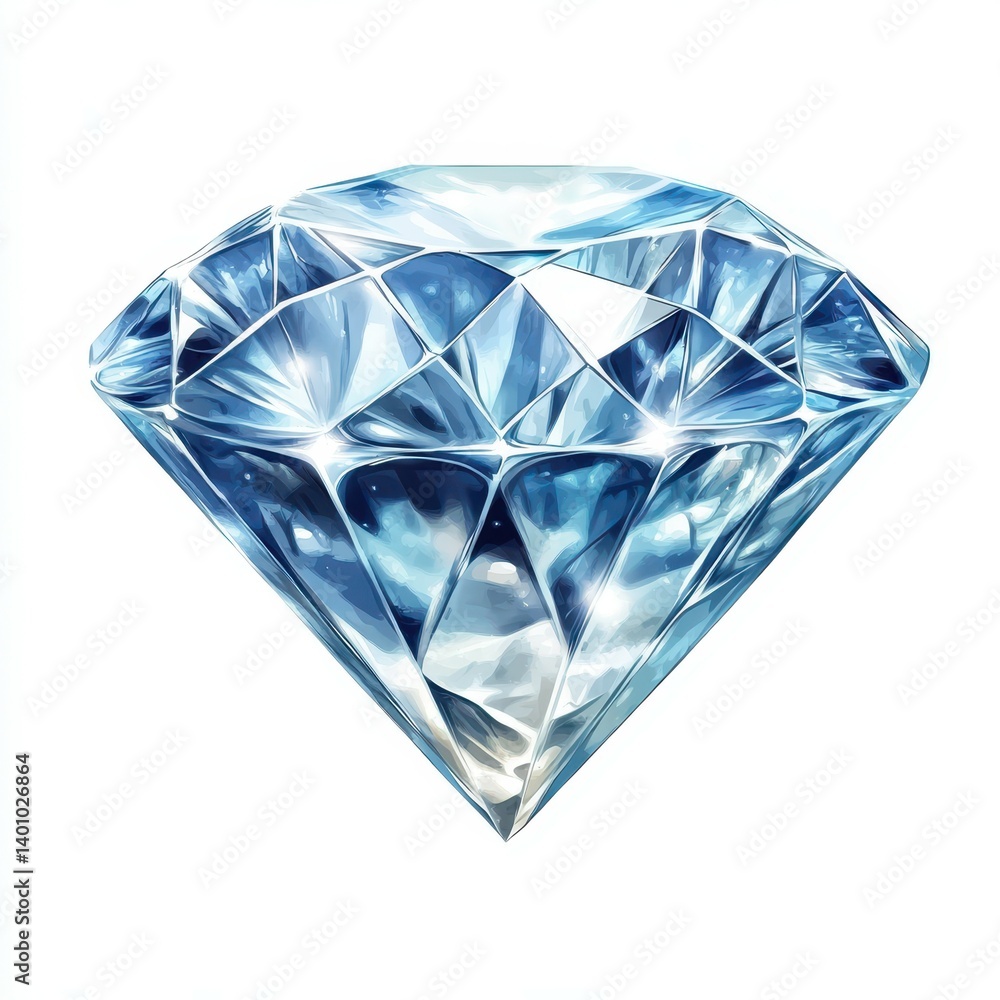 Brightly cut blue diamond sparkling under light against a white background showcasing its intricate facets and clarity Brightly cut blue diamond sparkling under light against a white background showcasing its intricate facets and clarity