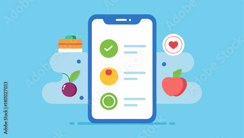 Smartphone App Interface A smartphone screen displaying a diet app with a personalized meal plan based on genetic factors featuring dietary icons.