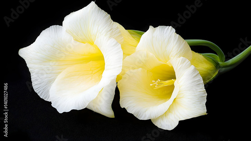 Two Delicate Pale Yellow Flowers On Black Background