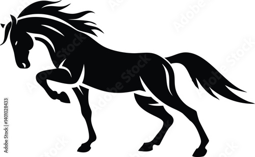 Elegant Black Horse Stallion Silhouette Logo Prancing on a Transparent Background