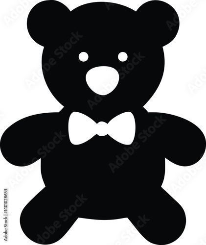 Elegant Black Teddy Bear with Bow Tie on Transparent Background Icon Design