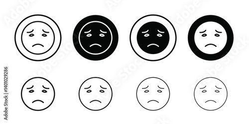 Sad, upset or lonely emoticon icon Vector flat thin line illustration