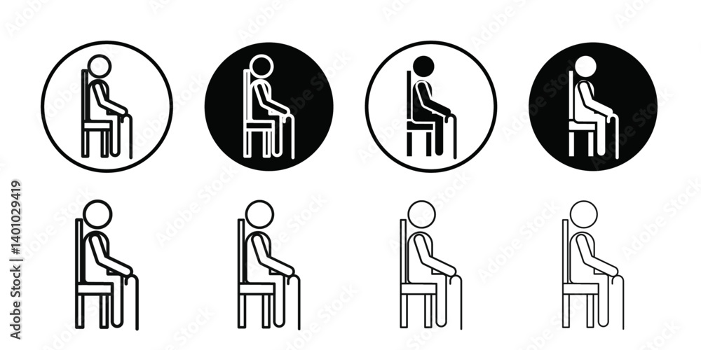 Seniors or old man sitting icon Vector flat thin line illustration Seniors or old man sitting icon Vector flat thin line illustration