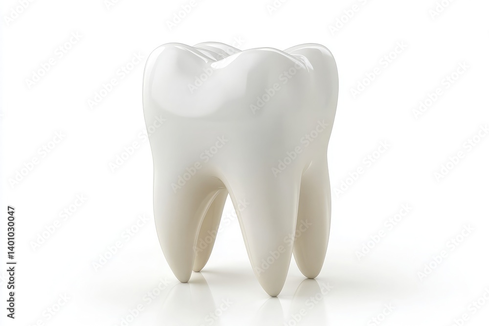 A single white tooth standing upright on a white surface against a plain white background image view A single white tooth standing upright on a white surface against a plain white background image view