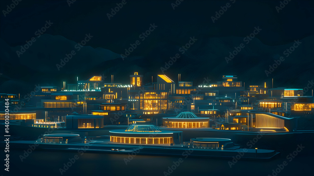 Fototapeta premium Illuminated Pixelated Cityscape at Night