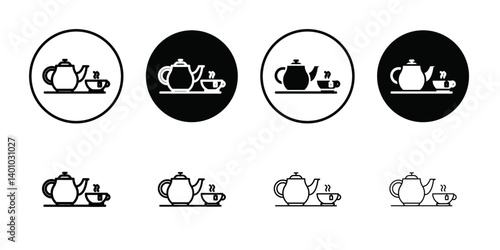 Teapot with teabag on cup icon Vector flat thin line illustration