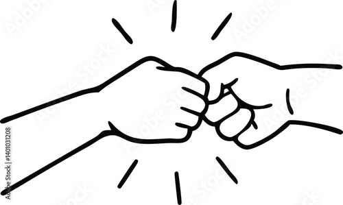 Fist Bump Line Art Two Hands Bumping Knuckles Together On White Background
