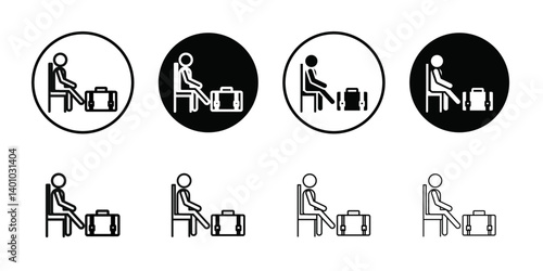 Traveler sitting in the airport lounge icon Vector flat thin line illustration