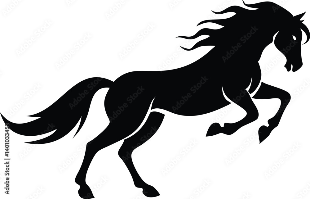 Fototapeta premium Horse Silhouette On Transparent Background In Rearing Pose Elegantly