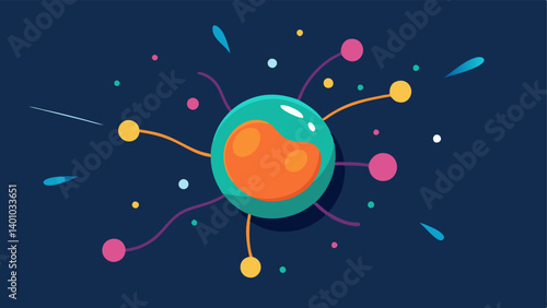 Energy Boost Effect A dynamic illustration of exosomes as energy particles infusing skin cells with vitality represented with bright colors and motion lines.