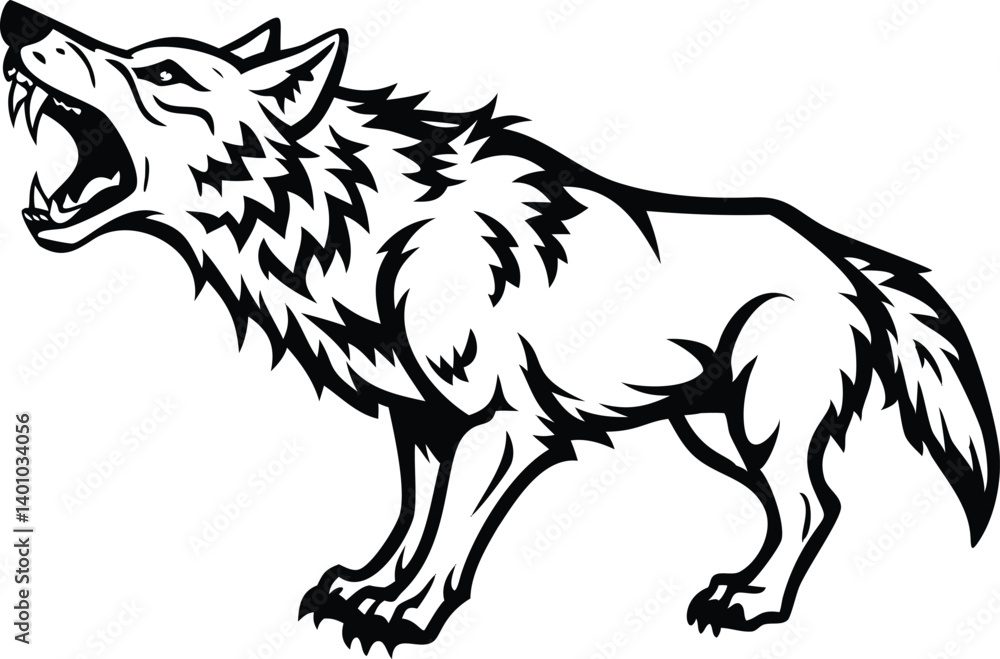 Obraz premium Howling Wolf Design, Fierce Animal with Sharp Teeth on Transparent Background