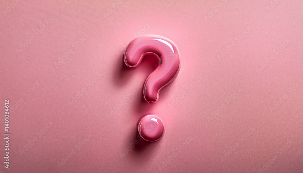 glossy pink question mark on pastel pink background minimalistic flat lay composition with copy space for creative and conceptual design glossy pink question mark on pastel pink background minimalistic flat lay composition with copy space for creative and conceptual design