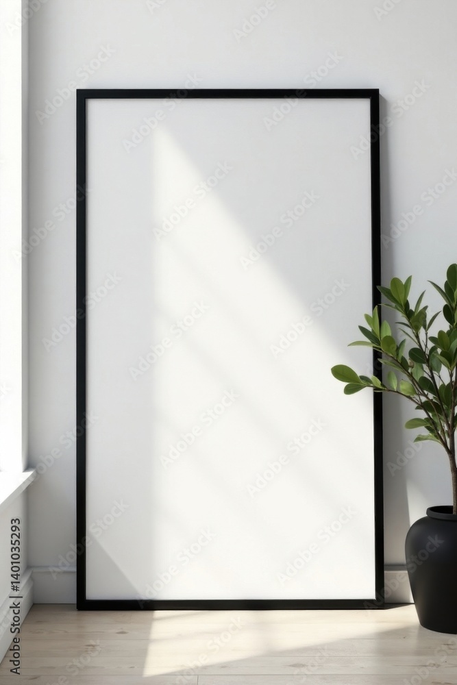 Sleek black frame against pure white wall Minimalist interior design element , simple, black, room Sleek black frame against pure white wall Minimalist interior design element , simple, black, room