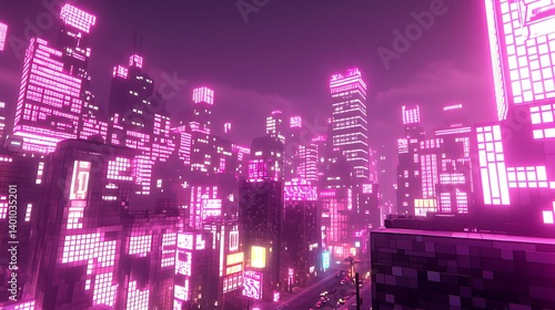 Wallpaper Mural A vibrant, neon-pink futuristic city skyline. Torontodigital.ca