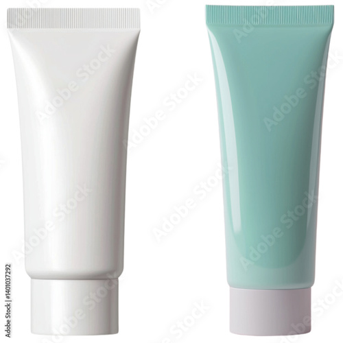 Obraz na płótnie Two cosmetic tubes, one white and one mint green, showcasing modern design for skincare or beauty products. w salonie