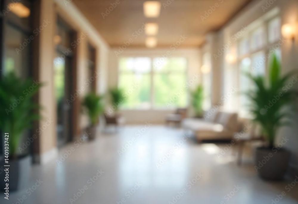 Fototapeta premium Generative AI Modern interior of a spacious hall with natural light and blurred effect