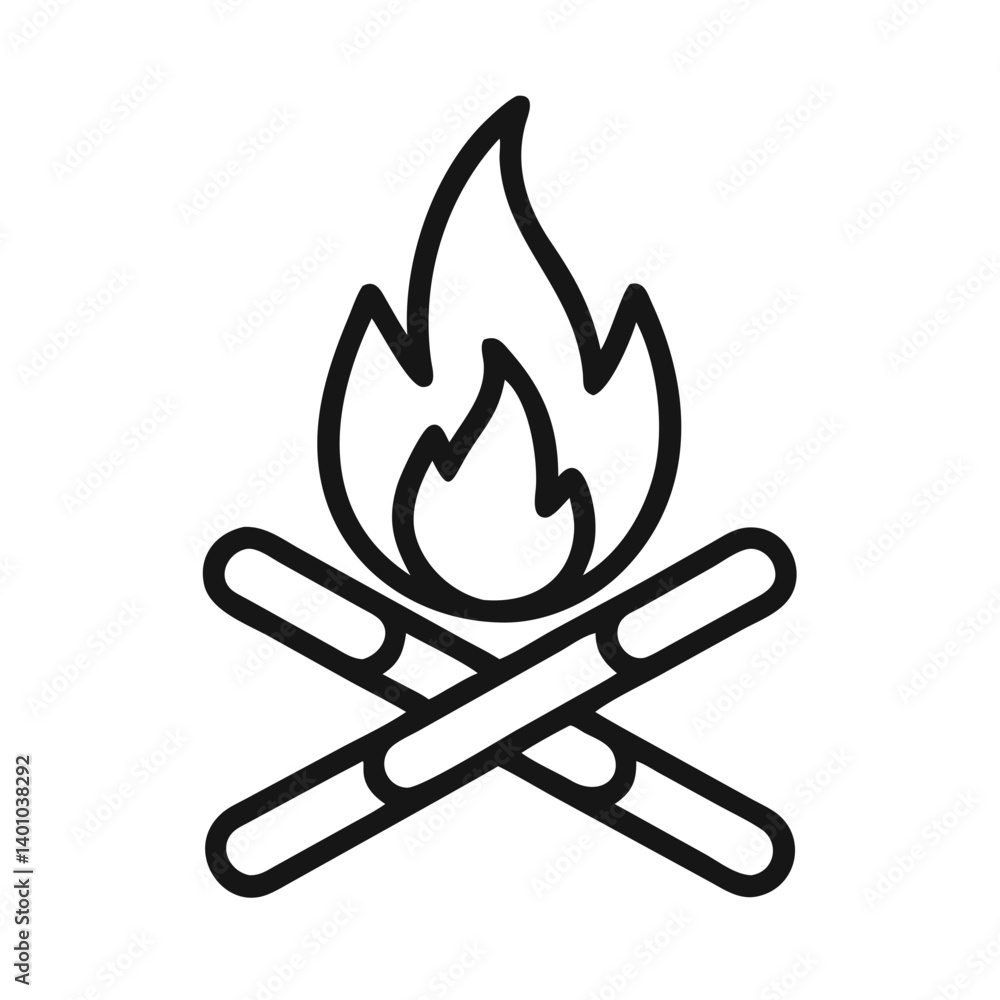 Campfire with Crossed Sticks Icon Design Campfire with Crossed Sticks Icon Design