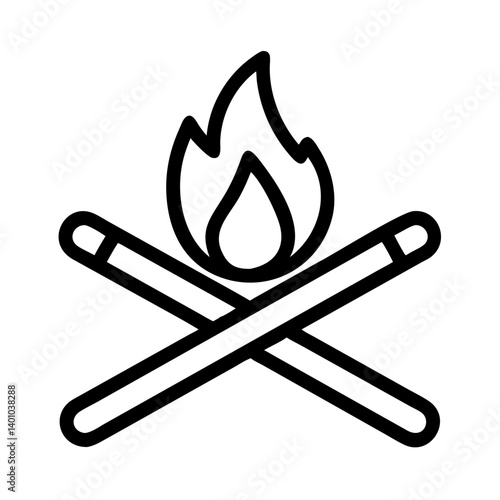 Campfire with Crossed Sticks Icon Design