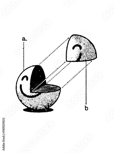 Fotografía Abstract graphic of a sliced sphere with a smiling face