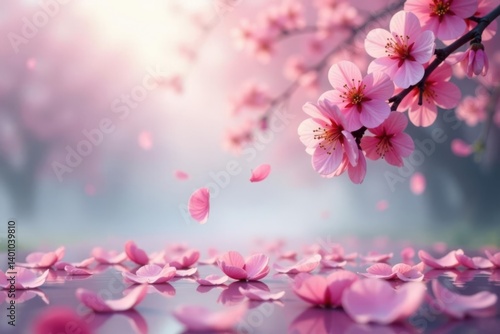 Wallpaper Mural delicate pink sakura petals float downwards on a soft morning fog , weather, serene Torontodigital.ca