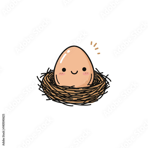 Happy egg resting in a cozy nest  