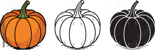 pumpkin illustration, outline, silhouette vector illustration isolated On Transparent Background