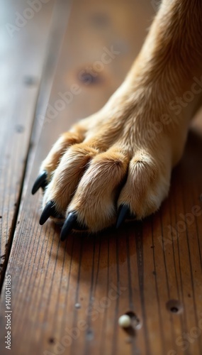 Dog's paw with distinctive texture on wooden floor , floor, vectorelement