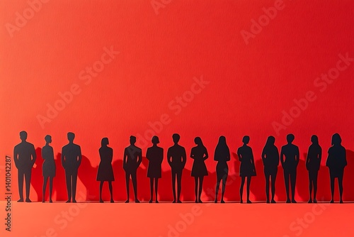 Diverse Team Silhouettes Red Background