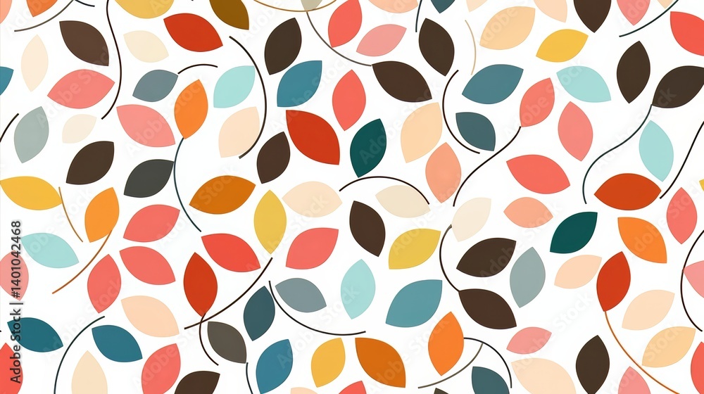 Colorful leaf pattern is displayed on a white background. The leaves are of various sizes and colors, creating a vibrant and lively scene. Concept of nature and the beauty of the outdoors Colorful leaf pattern is displayed on a white background. The leaves are of various sizes and colors, creating a vibrant and lively scene. Concept of nature and the beauty of the outdoors