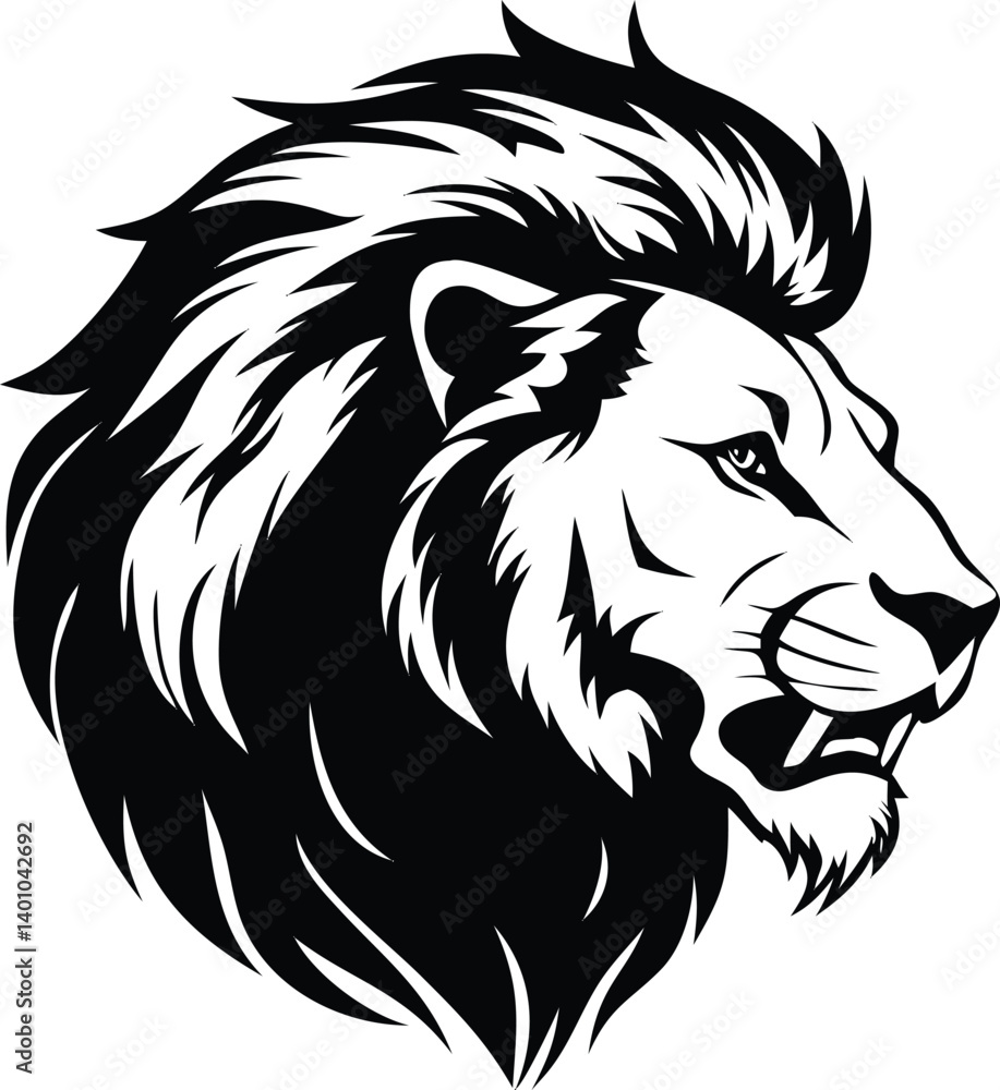 Obraz premium Isolated Lion Head Profile with Dense Mane on Transparent Background
