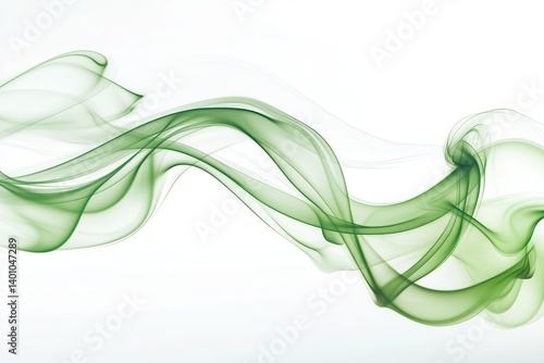 Abstract flowing green smoke swirls against a white backdrop art 