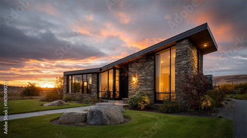Wallpaper Mural Modern home at sunset (2) Torontodigital.ca