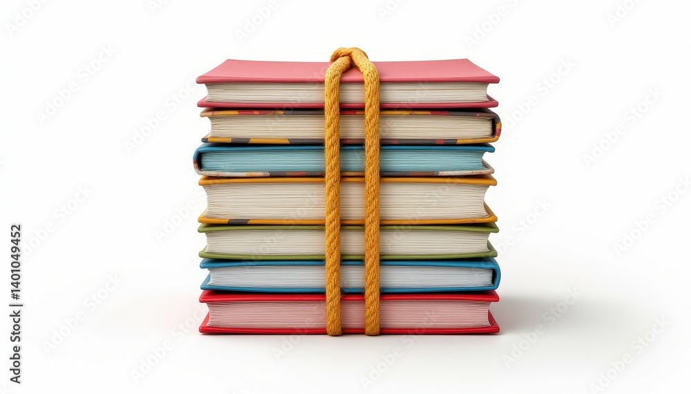 Fototapeta premium Stack of colorful books tied with rope