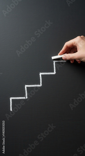 Chalkboard Steps: Hand Drawing Success, Growth & Progress | Visualizing Ambition, Goals & Ascending to New Heights